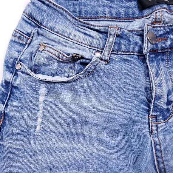 Black Label C'Est To! Jeans Womens 26x23 Size 1 Blue Distressed Cuffed Hem - Picture 2 of 11